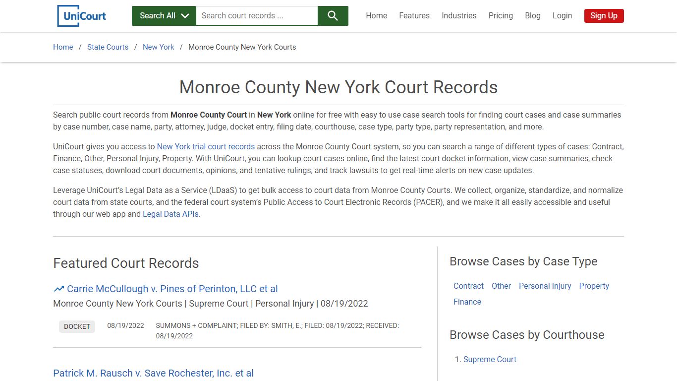 Monroe County New York Court Records | New York | UniCourt
